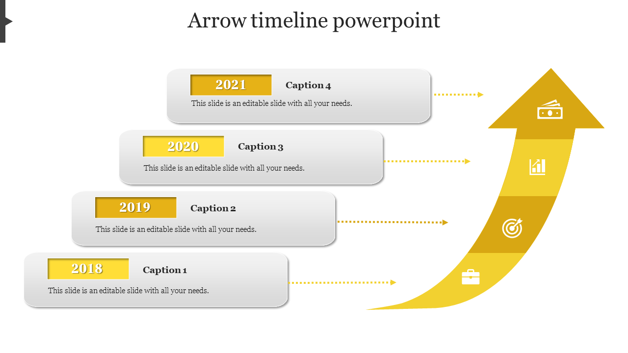 Free - Amazing Arrow Timeline PowerPoint In Yellow Color Model